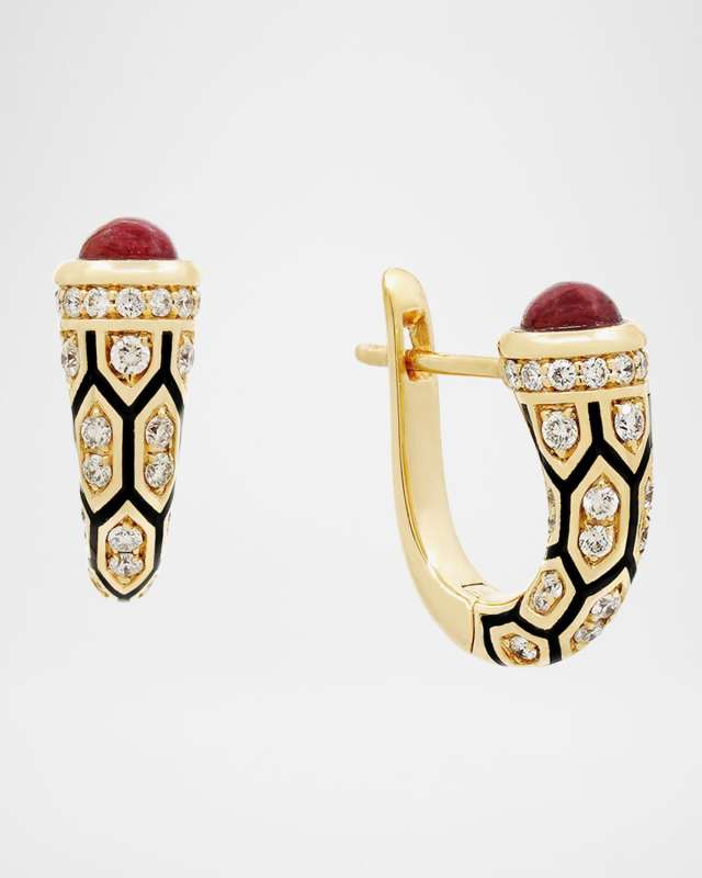 18K Yellow Gold Mushabbak Diamond and Ruby Earrings